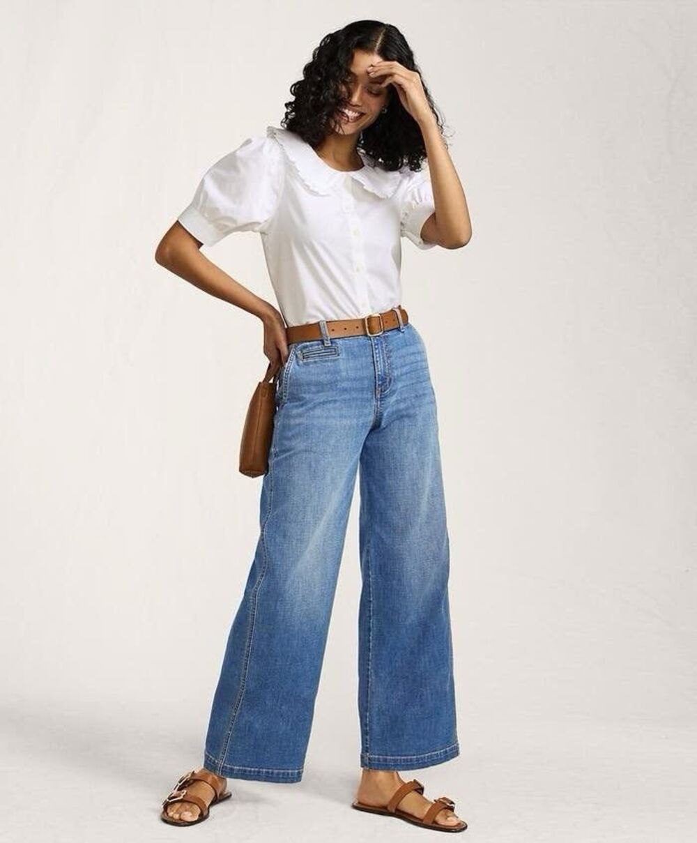 Lands End Mid Rise Wide Leg Ankle Jeans Minimalist Chic Parisian French Girl 4P
